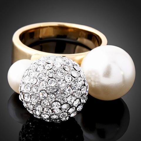 SWAROVSKI CRYSTAL n PEARL BALL COCKTAIL RING-sz7.5